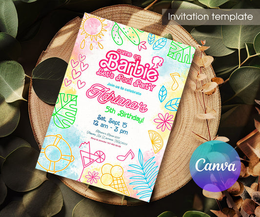 Barbie Pool Pink customizable invitation template | Share or Print | girl | YL360
