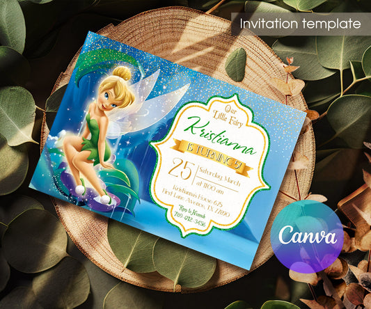 Tinker Bell Fairy Princess customizable invitation template | Share or Print | girl | RL105