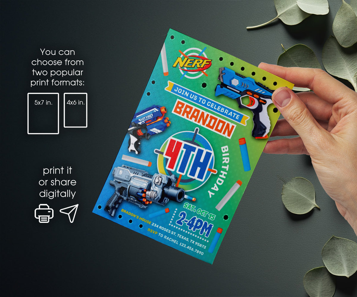 NERF Dart Wars customizable invitation template | Share or Print | boy | MB577