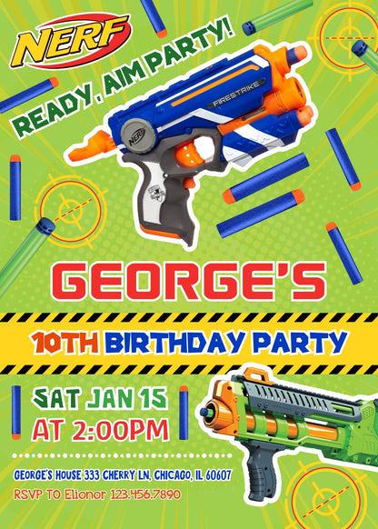 NERF Dart Wars customizable invitation template | Share or Print | boy | YS183