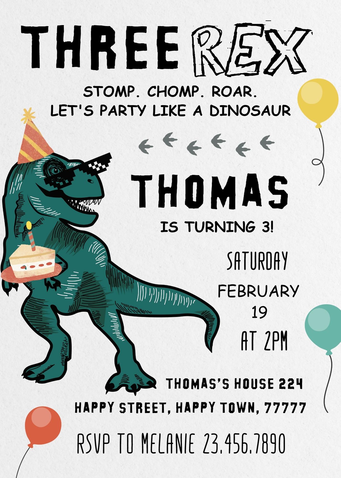 Dinosaur T-Rex customizable invitation template | Share or Print | JQ052