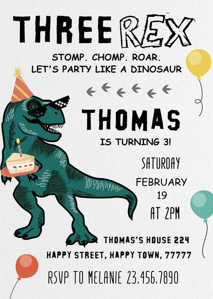 Dinosaur T-Rex customizable invitation template | Share or Print | JQ052