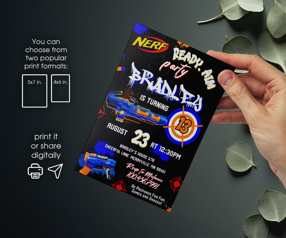 NERF Dart Wars customizable invitation template | Share or Print | boy | OA571