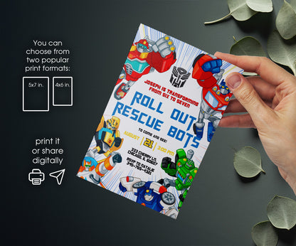 Transformers Rescue Bots customizable invitation template | Share or Print | boy | JC442