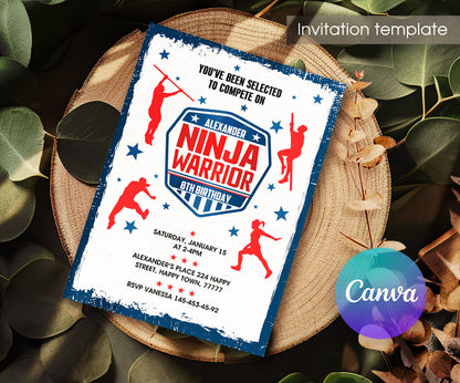 American Ninja Warrior customizable invitation template | Share or Print | XF354