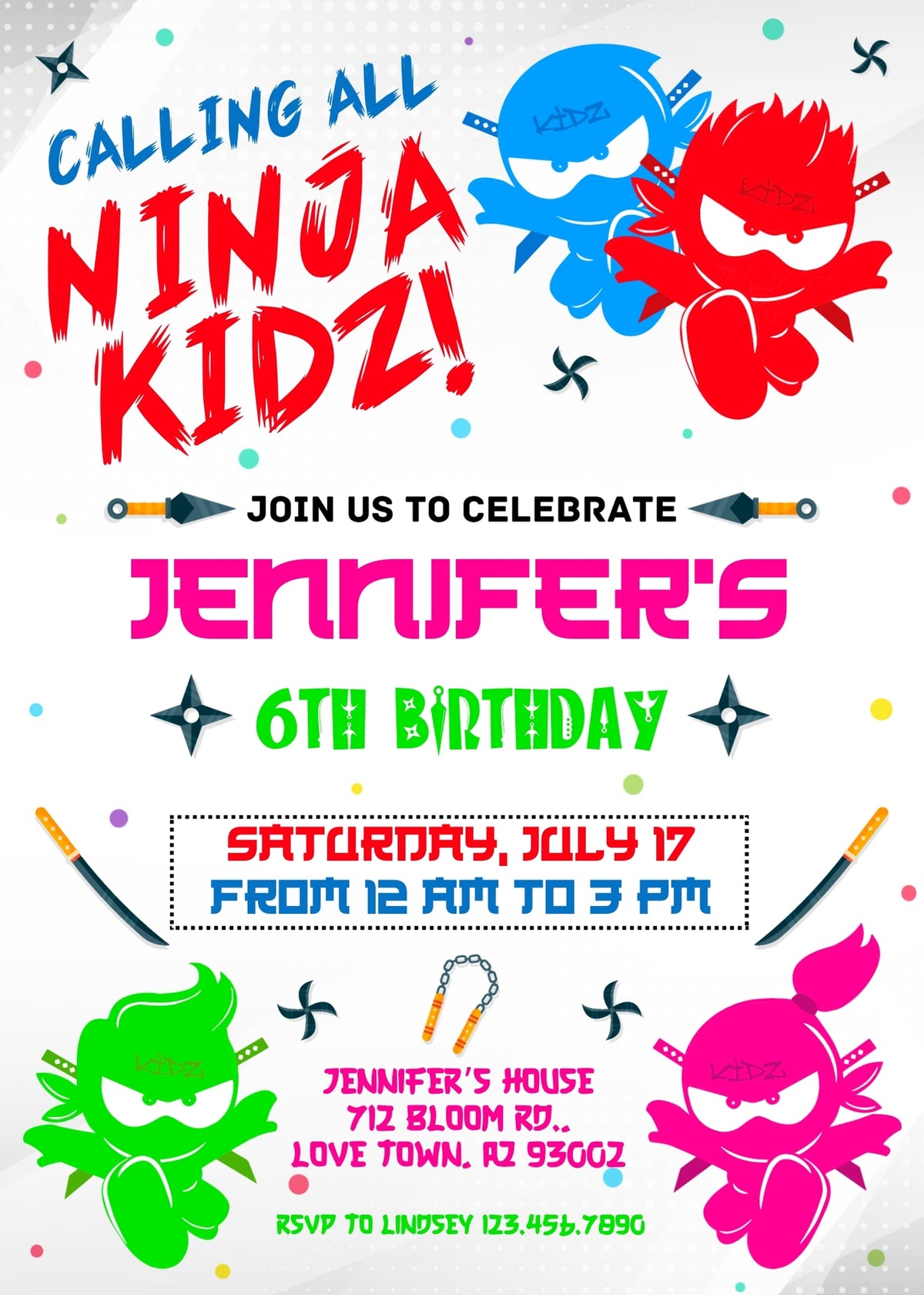 Ninja Kidz TV customizable invitation template | Share or Print | EX047