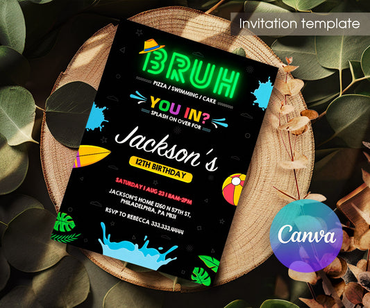 Bruh Pool customizable invitation template | Share or Print | boy | PH240