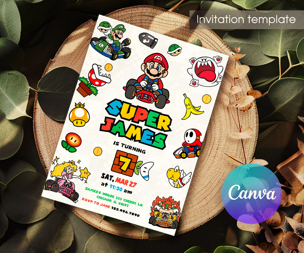 Mario Kart Gamer customizable invitation template | Share or Print | boy | OL006