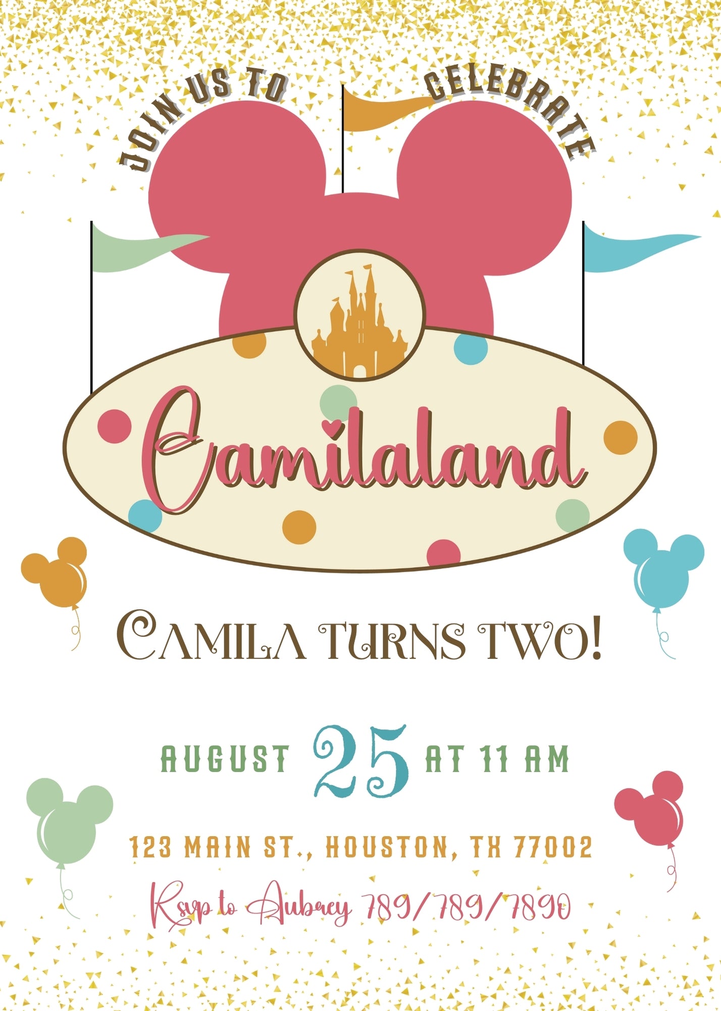 Disneyland customizable invitation template | Share or Print | girl | AT803