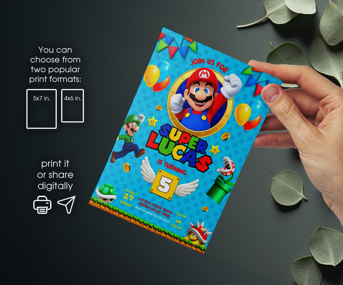 Super Mario Bros customizable invitation template | Share or Print | LS595