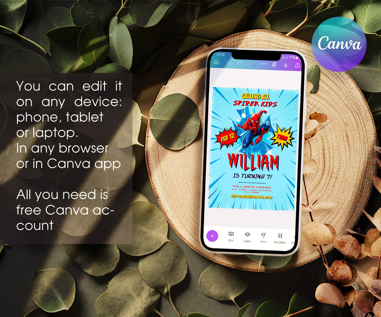 Spiderman Marvel Superhero customizable invitation template | Share or Print | boy | FV425