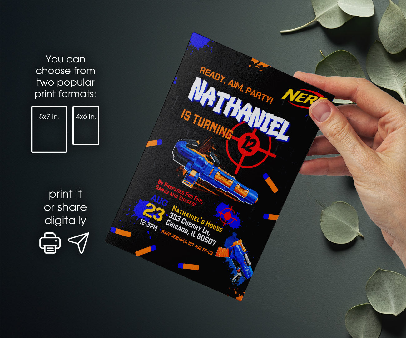 NERF Dart Wars customizable invitation template | Share or Print | boy | HL832