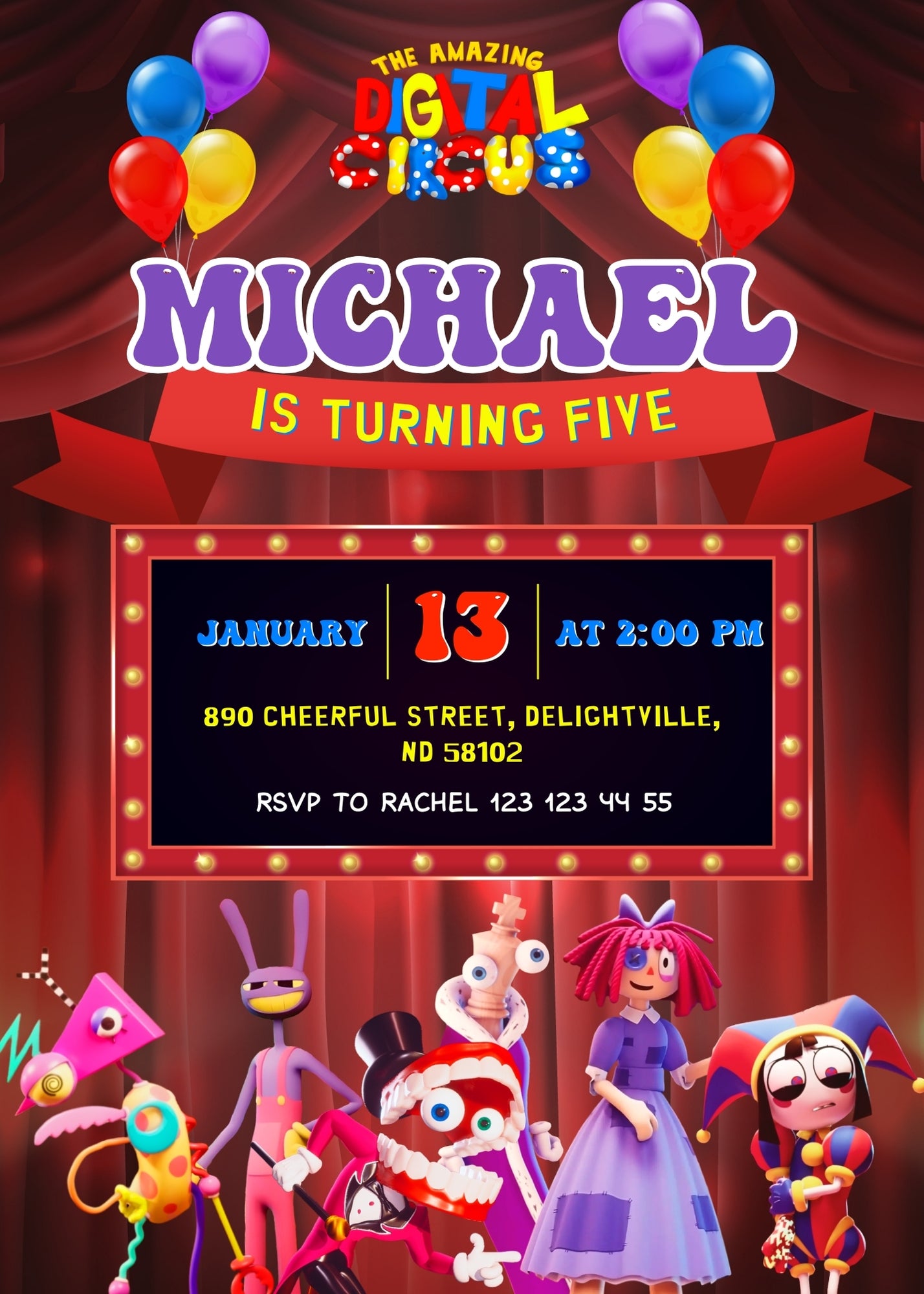 The Amazing Digital Circus customizable invitation template | Share or Print | BH065