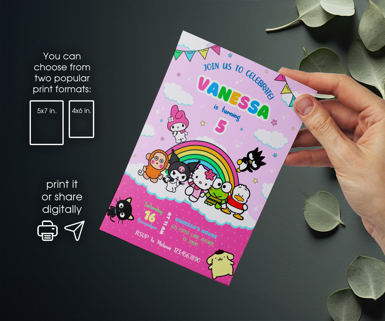 Hello Kitty Sanrio customizable invitation template | Share or Print | SO011