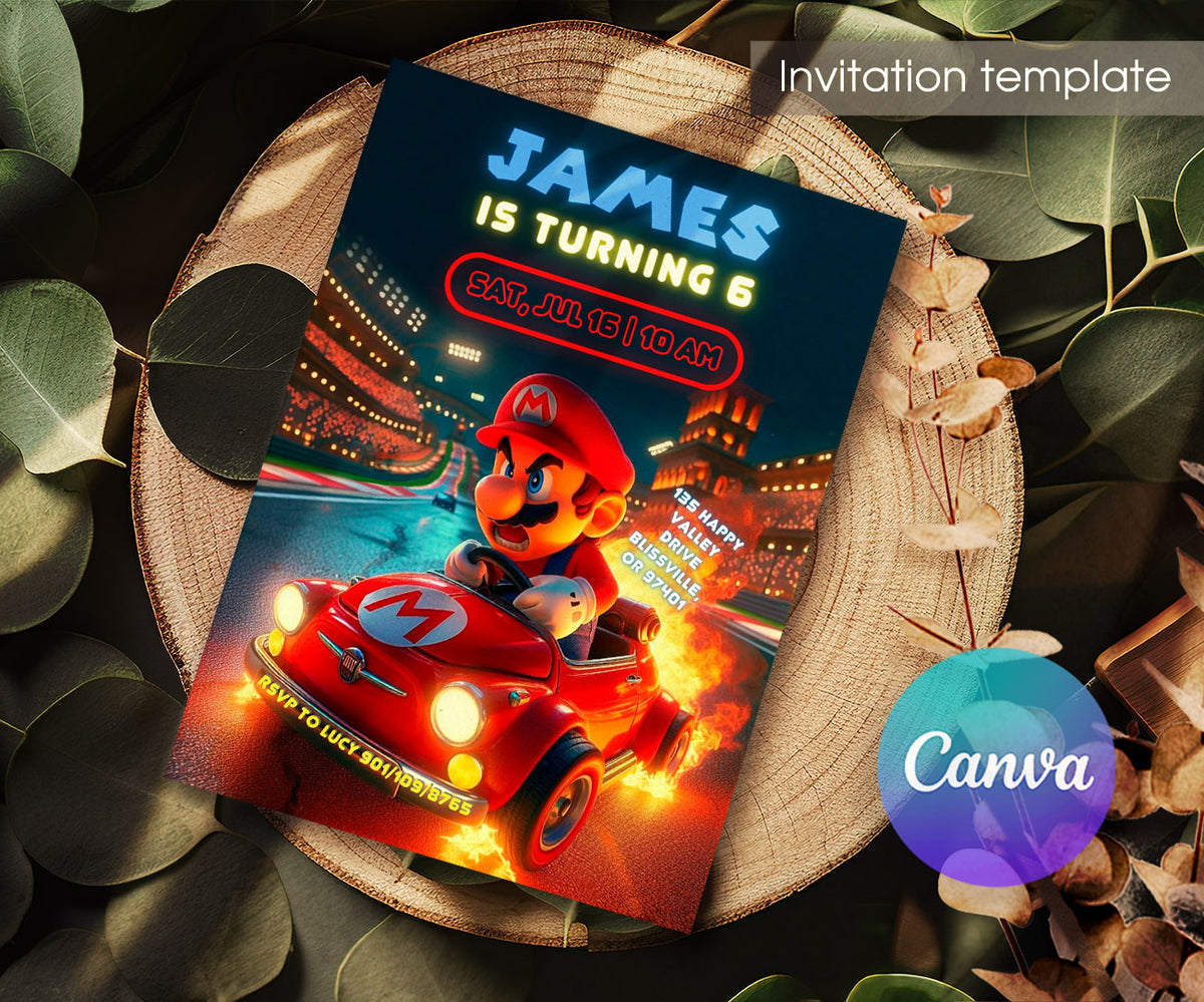 Mario Kart Gamer customizable invitation template | Share or Print | boy | LV232