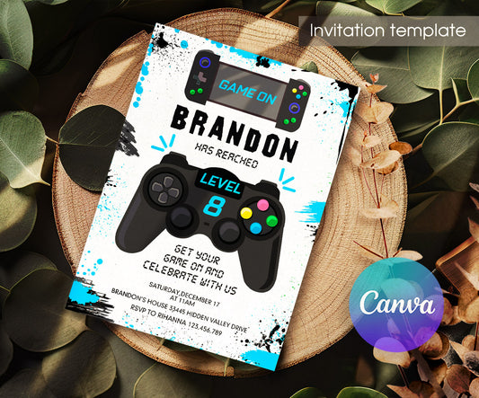 Gamer Party customizable invitation template | Share or Print | boy | JF611