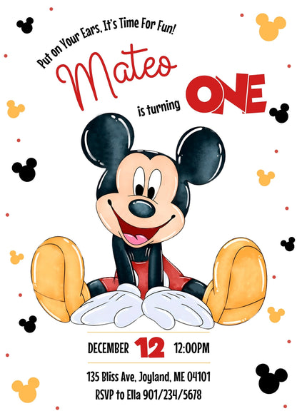 Mickey Mouse 1st Birthday customizable invitation template | Share or Print | IM012