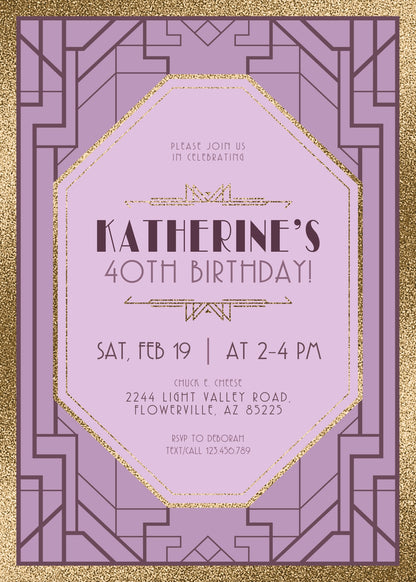 The Great Gatsby Art Deco customizable invitation template | Share or Print | AJ587