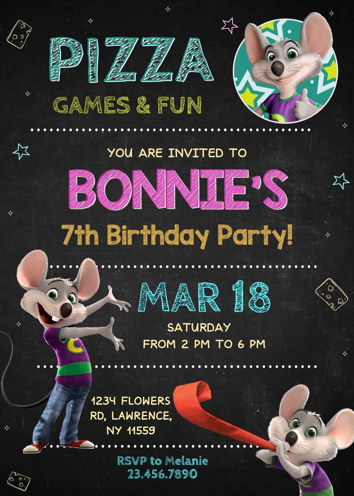 Chuck E. Cheese customizable invitation template | Share or Print | IA242