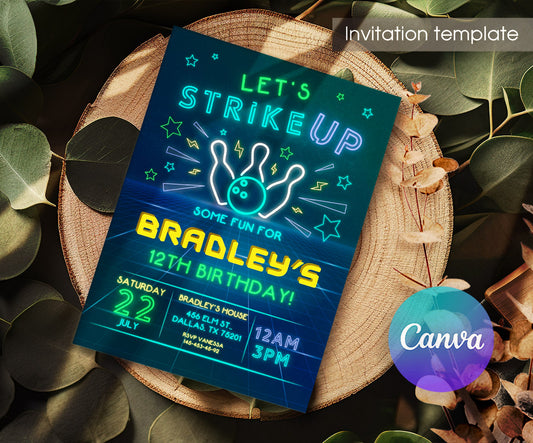 Bowling Strike Up customizable invitation template | Share or Print | QI359