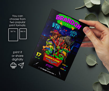 Teenage Mutant Ninja Turtles Mutant Mayhem customizable invitation template | Share or Print | boy | PW275