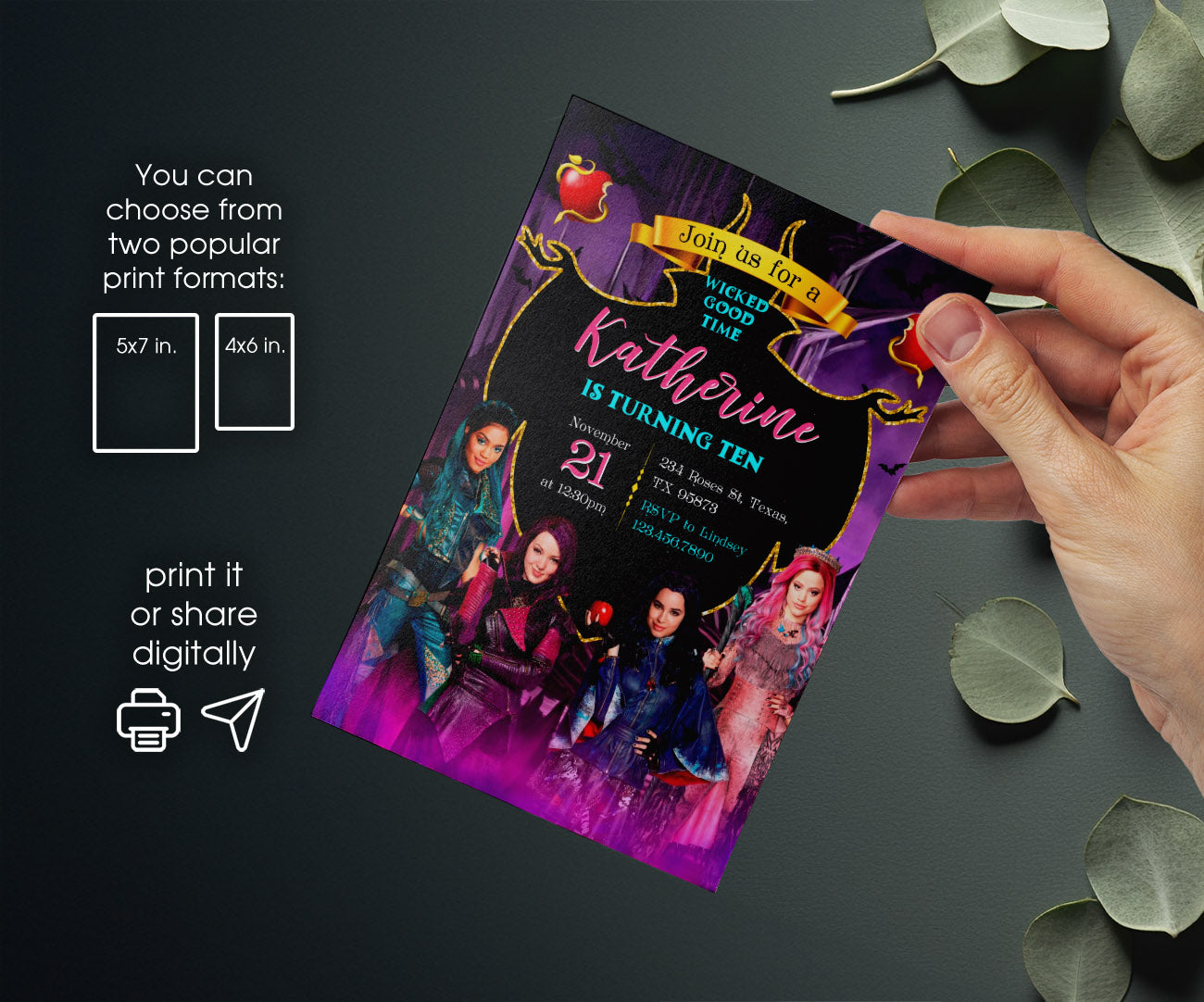Descendants Disney customizable invitation template | Share or Print | JT909