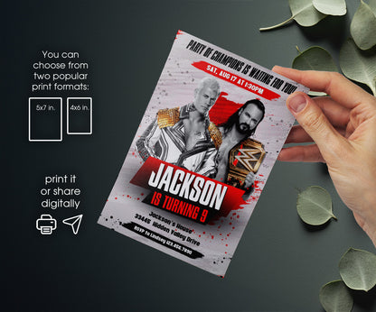 Wrestling WWE WrestleMania customizable invitation template | Share or Print | boy | ZF686
