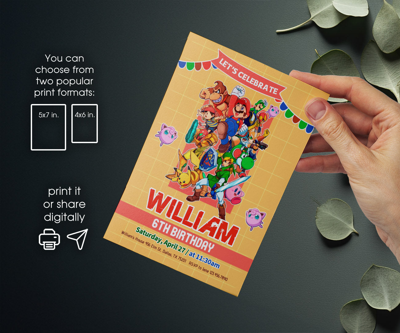 Super Smash Mario Bros customizable invitation template | Share or Print | ZD871