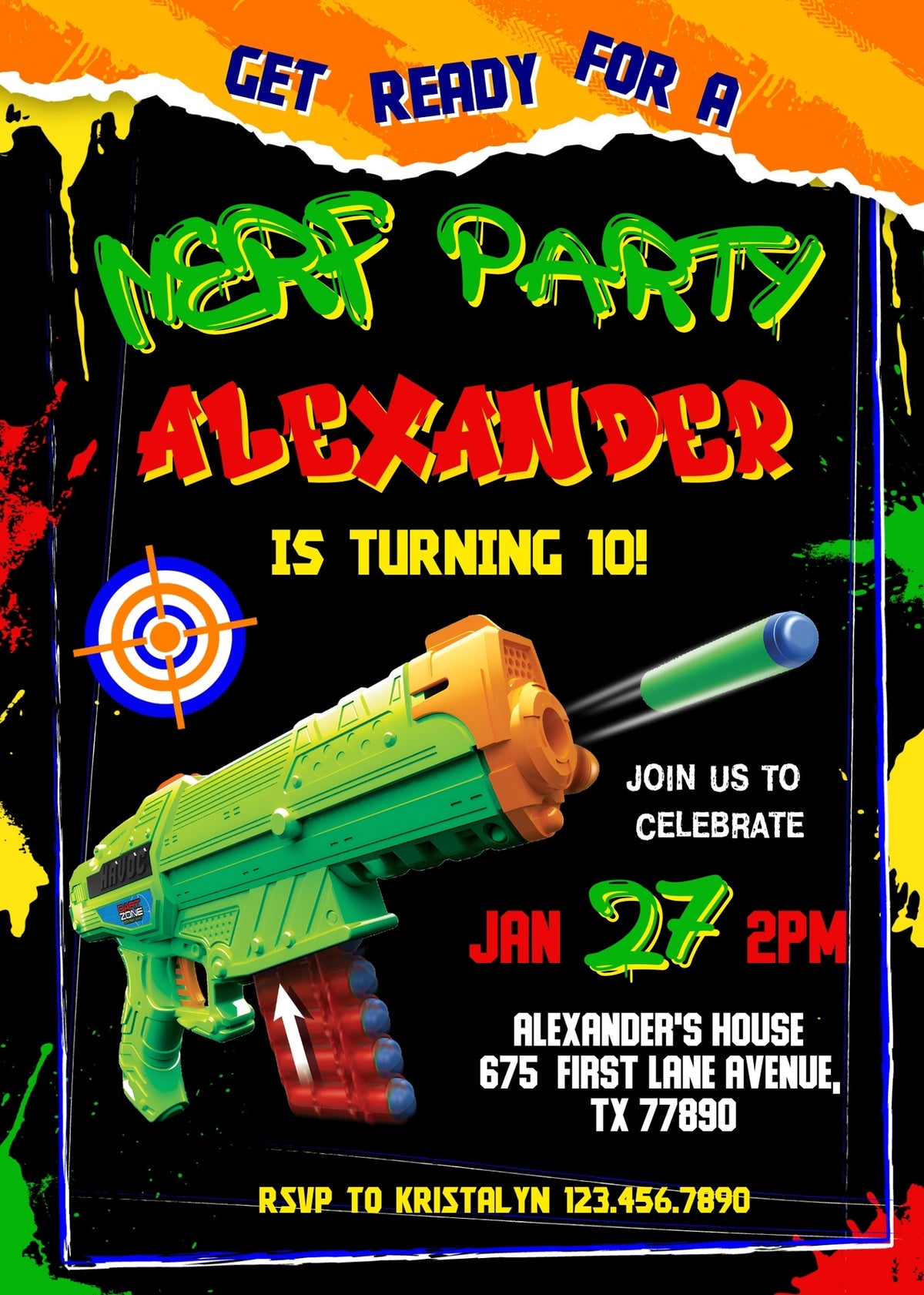 NERF Dart Wars customizable invitation template | Share or Print | boy | CD974