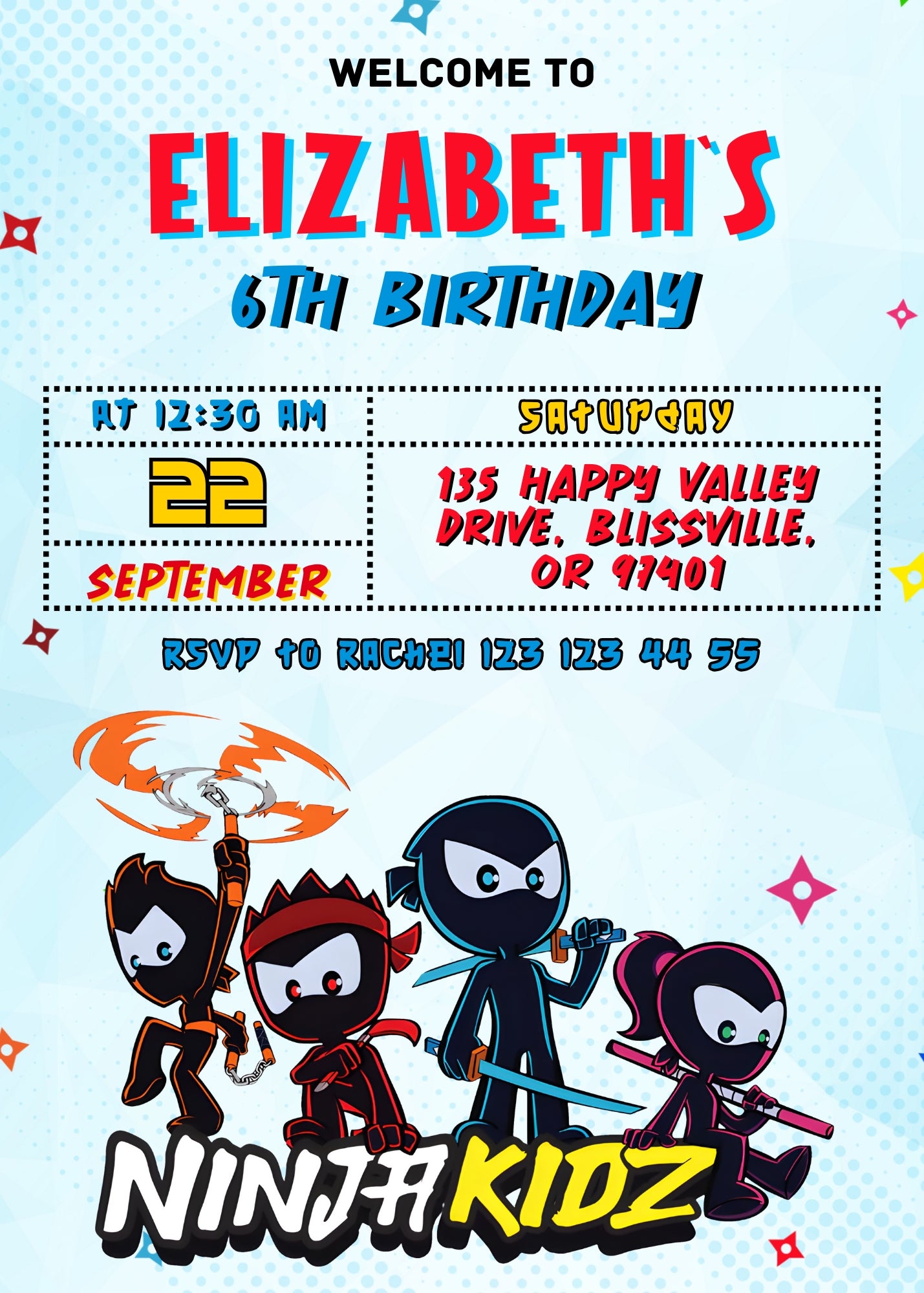 Ninja Kidz TV customizable invitation template | Share or Print | GS016