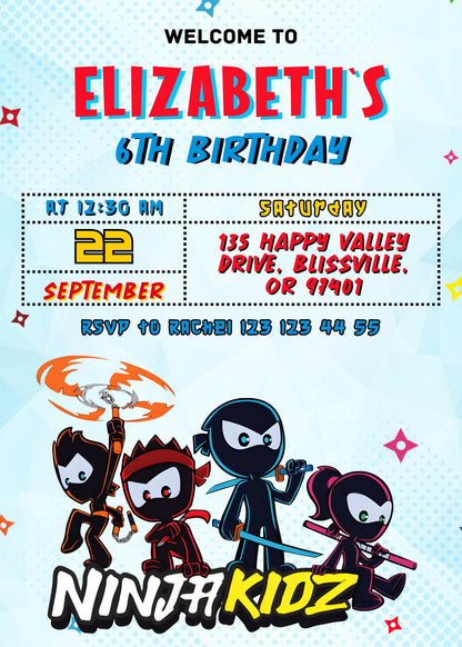 Ninja Kidz TV customizable invitation template | Share or Print | GS016