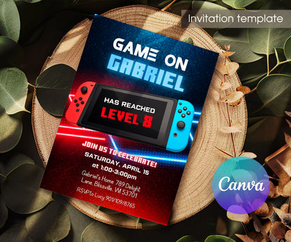 Nintendo Switch Gamer customizable invitation template | Share or Print | JD317