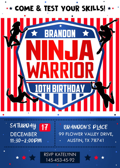 American Ninja Warrior customizable invitation template | Share or Print | TE319