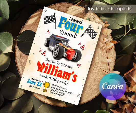 Hot Wheels Need Four Speed customizable invitation template | Share or Print | boy | LF122