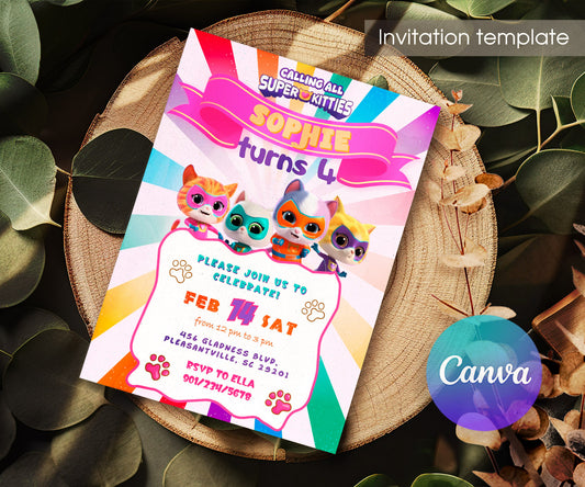 SuperKitties customizable invitation template | Share or Print | HC343
