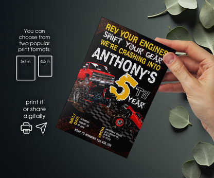 Monster Truck customizable invitation template | Share or Print | boy | DO356