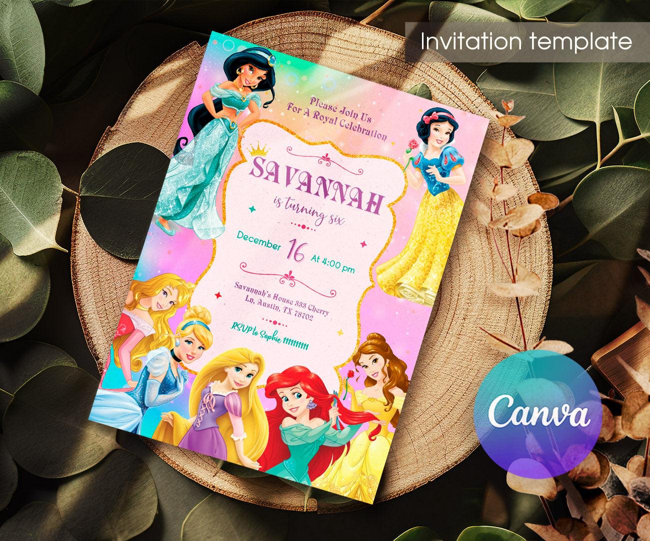 Disney Princess customizable invitation template | Share or Print | girl | CR761