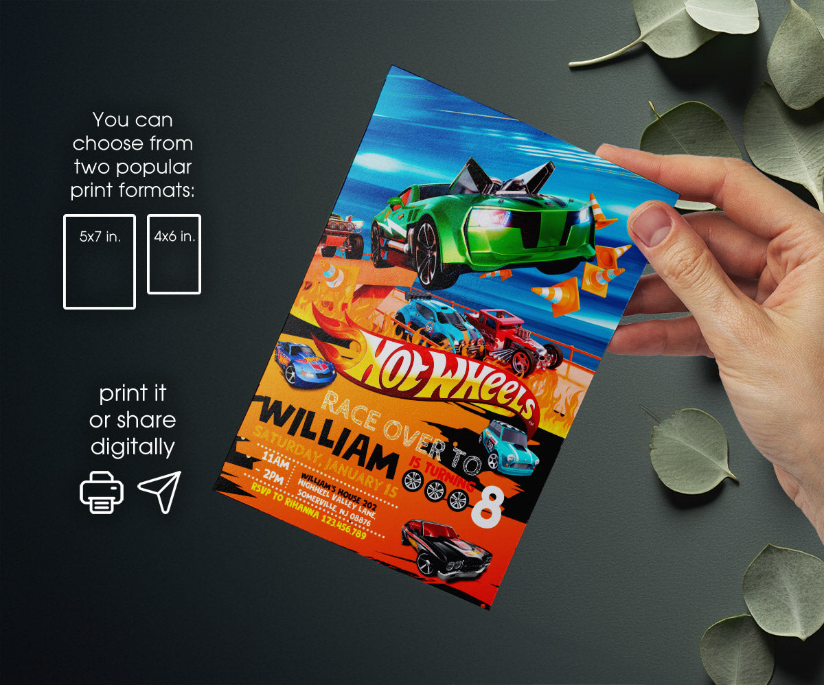 Hot Wheels Racing customizable invitation template | Share or Print | boy | NM307