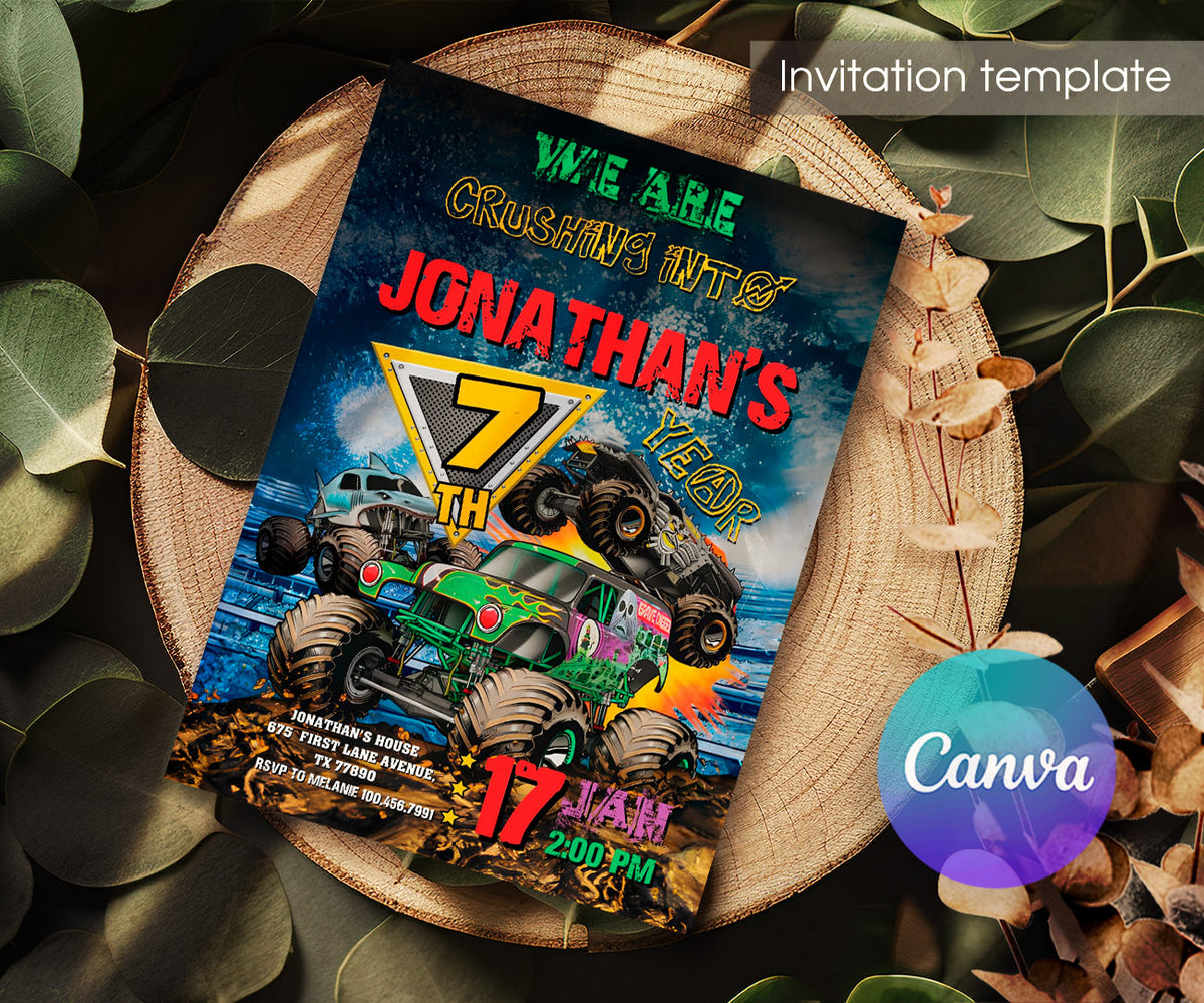 Monster Jam  Monster Truck customizable invitation template | Share or Print | boy | WB565