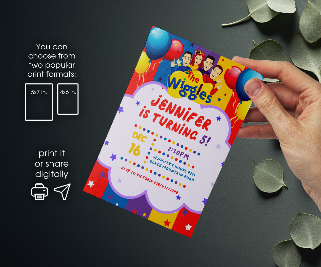 Wiggles One Finger One Thumb customizable invitation template | Share or Print | FA044