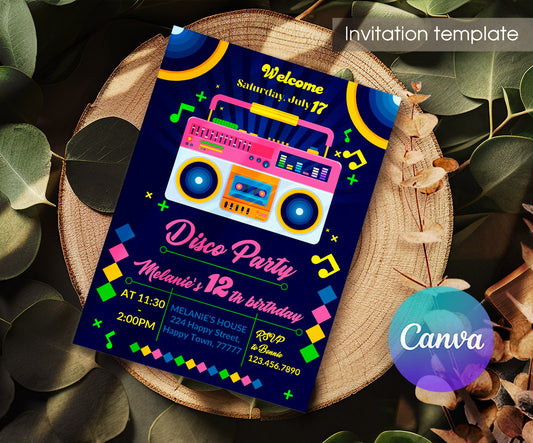 Disco Party 80th 90th customizable invitation template | Share or Print | AV231