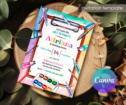 Art Party customizable invitation template | Share or Print | girl | UX925