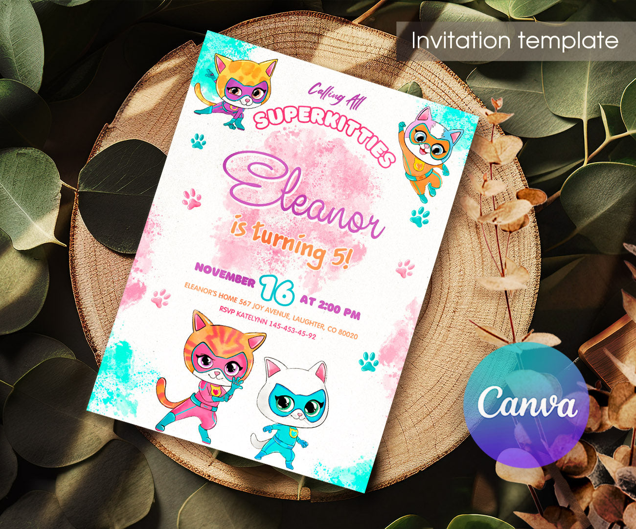 SuperKitties customizable invitation template | Share or Print | HT870