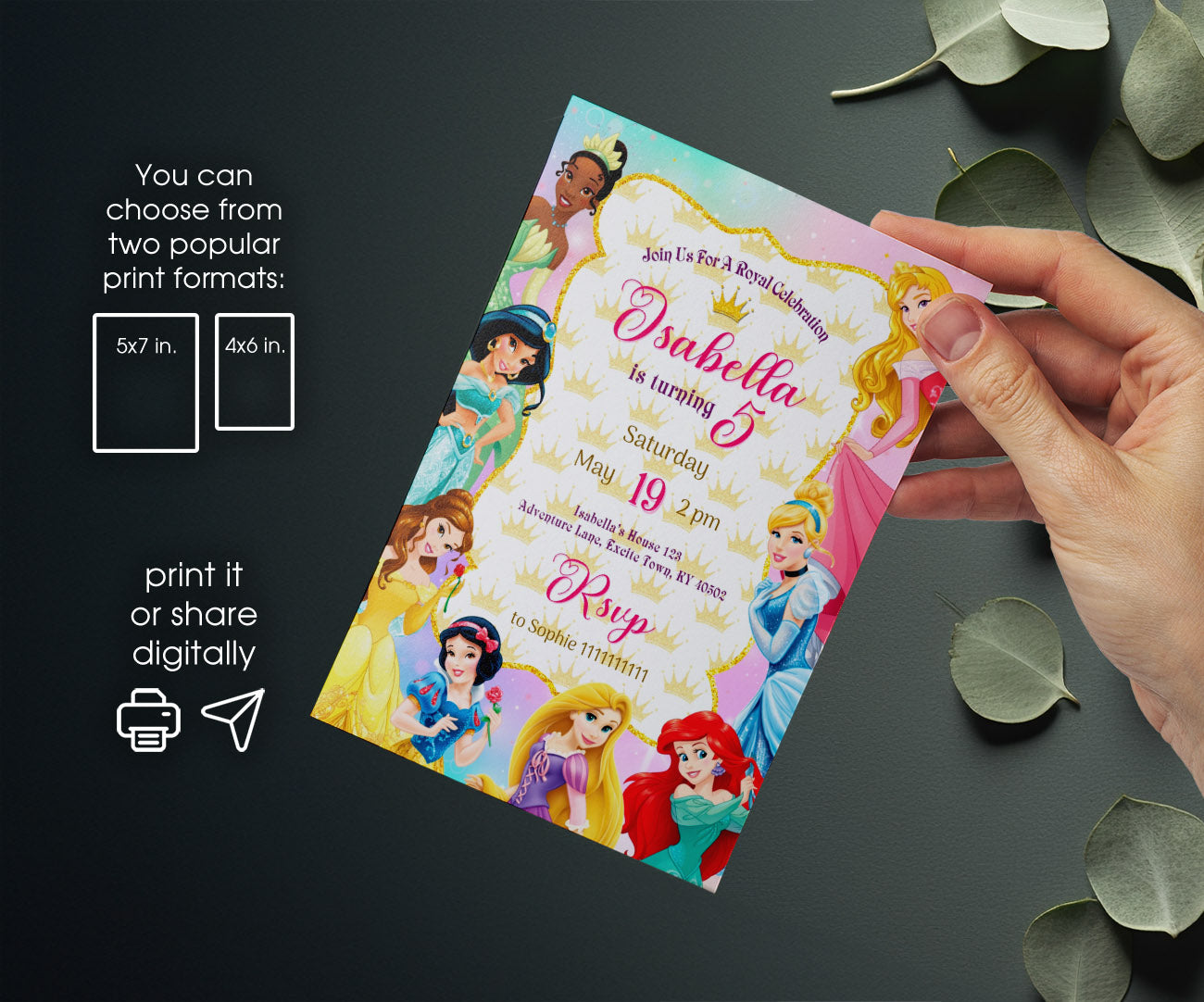 Disney Princess customizable invitation template | Share or Print | girl | LO063