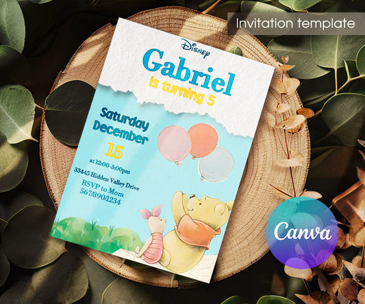 Winnie the Pooh customizable invitation template | Share or Print | RE711