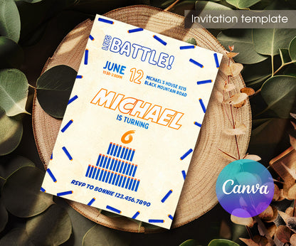 NERF Dart Wars customizable invitation template | Share or Print | boy | KL968