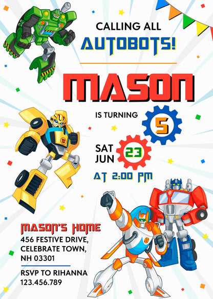Transformers Rescue Bots customizable invitation template | Share or Print | boy | VH666