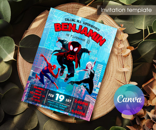 Spider Man Across the Spider-Verse customizable invitation template | Share or Print | boy | ON597