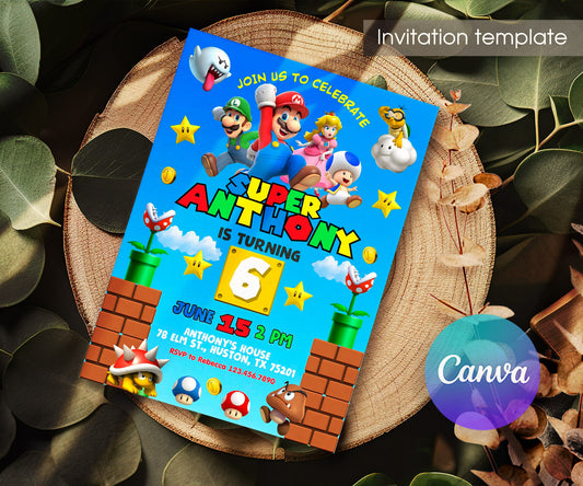 Super Mario Bros customizable invitation template | Share or Print | ZL607