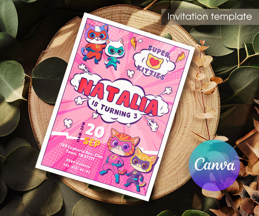 SuperKitties customizable invitation template | Share or Print | VZ852